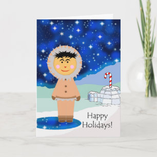 Cartes Pour Fêtes Annuelles Holidays, Eskimo Greetings, Winter Scene