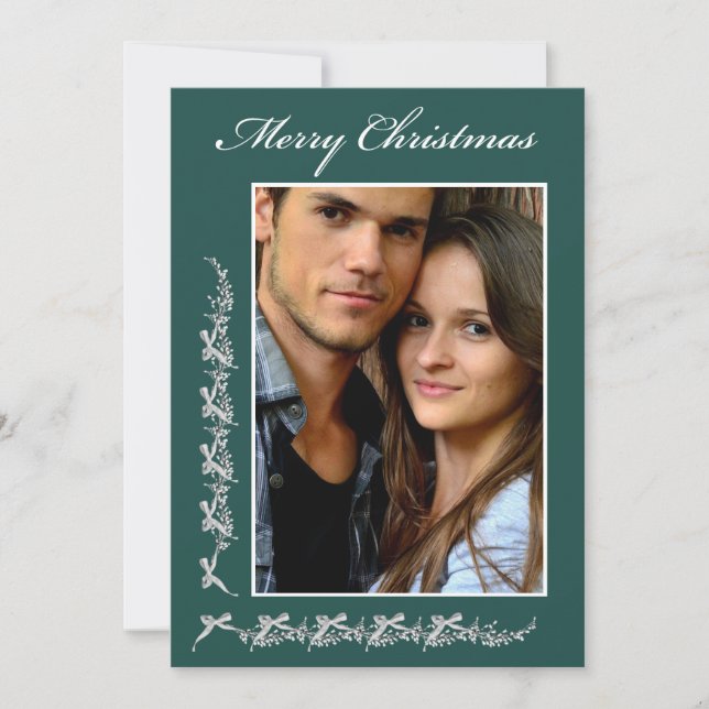 Cartes Pour Fêtes Annuelles Holly and Bows with Photo & Christmas message (Devant)