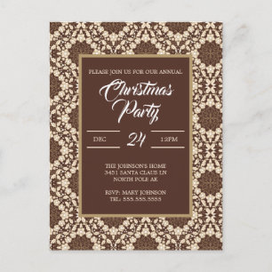 Cartes Pour Fêtes Annuelles Holly, Baies et Fleurs vintage en crème et marron