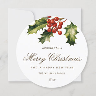 Cartes Pour Fêtes Annuelles Holly Baies Rouges Aquarelle Élégant