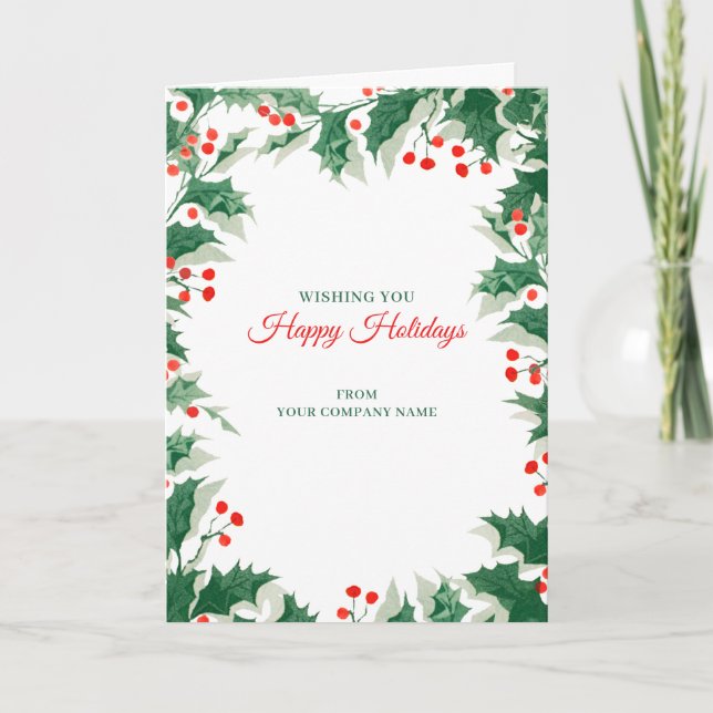 Cartes Pour Fêtes Annuelles Holly Berries Christmas Clients Customer Employees (Devant)