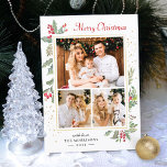 Cartes Pour Fêtes Annuelles Holly Berries Elegant Chic Joyeux Noël 3 Photo<br><div class="desc">Envoyez vos souhaits de Noël avec ce Carte photo botanique Mistletoe qui met en vedette Floral Aquarelle et Berries avec un petit Confetti d'or pour mettre en évidence votre message de bienvenue. (1) Pour plus de personnalisation, cliquez sur le lien "customiser plus loin" et utilisez notre outil de conception pour...</div>
