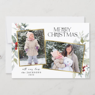 Cartes Pour Fêtes Annuelles Holly Berries Joyeux Noël 2 Photo Collage