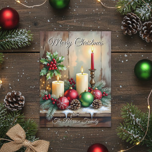 Cartes Pour Fêtes Annuelles Holly Berries Pine Cones Noël rustique