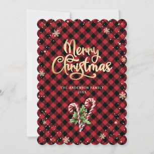 Cartes Pour Fêtes Annuelles Holly Berries Sucre de canne Snowflake Joyeux Noël