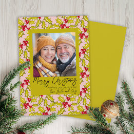 Cartes Pour Fêtes Annuelles Holly Berries Whimsical Classic 1 Photo Noël