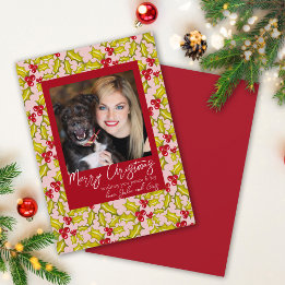 Cartes Pour Fêtes Annuelles Holly Berries Whimsical Classic 1 Photo Noël