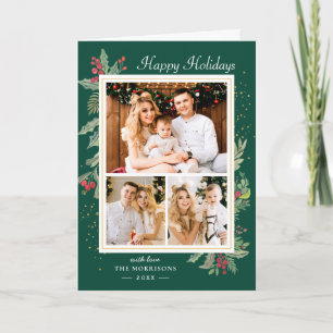 Cartes Pour Fêtes Annuelles Holly Berries Xmas Green Happy Holidays 3 Photo