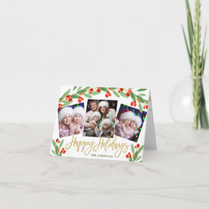 Cartes Pour Fêtes Annuelles Holly Berry 4 PHOTO Noël Salutation repliée