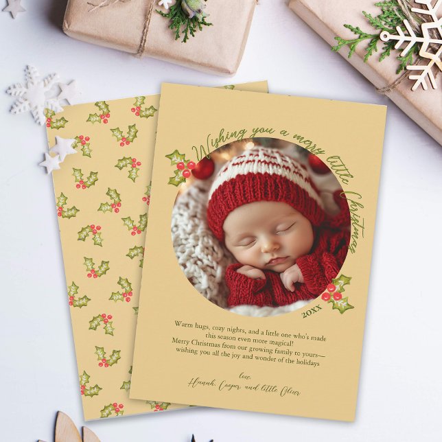 Cartes Pour Fêtes Annuelles Holly Berry Baby's First Christmas Holiday Cute (Créateur téléchargé)