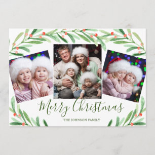 Cartes Pour Fêtes Annuelles Holly Berry Branch 3 PHOTO Noël Salutation