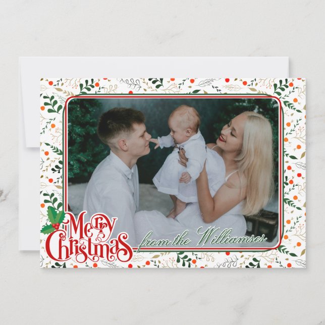 Cartes Pour Fêtes Annuelles Holly Berry Branches Moderne Joyeux Noël Photo (Devant)