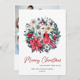 Cartes Pour Fêtes Annuelles Holly Berry Cardinal Noël 3 PHOTO Salutation
