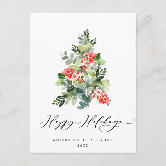 Cartes Pour Fêtes Annuelles Holly Berry Christmas Tree Salutation Entreprise (Devant)