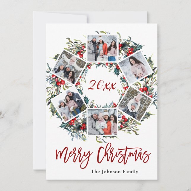Cartes Pour Fêtes Annuelles Holly Berry Christmas Wreath 6 PHOTO Salutation (Devant)