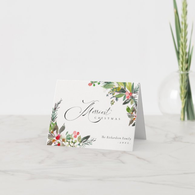 Cartes Pour Fêtes Annuelles Holly Berry Pin Rouge Vert Noël le plus joyeux (Devant)