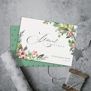 Cartes Pour Fêtes Annuelles Holly Berry Pine Red Green Merriest Christmas