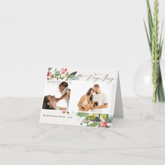 Cartes Pour Fêtes Annuelles Holly Berry Pine Très Joyeux Noël 2 Photo (Devant)