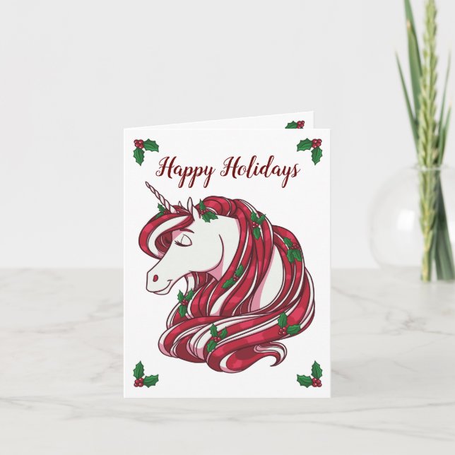 Cartes Pour Fêtes Annuelles Holly Berry Unicorn (Devant)