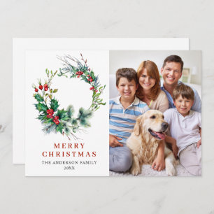 Cartes Pour Fêtes Annuelles Holly Berry Wreath Noël Salutation PHOTO