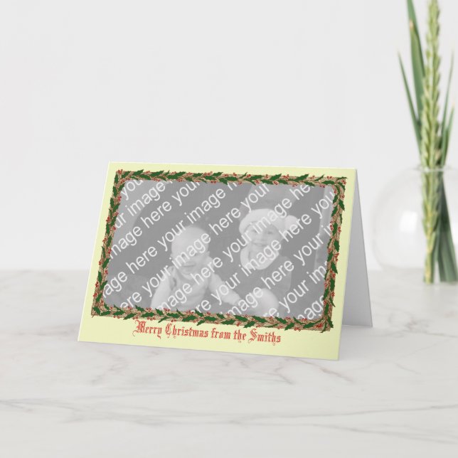 Cartes Pour Fêtes Annuelles Holly Border Photo Card (Devant)