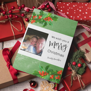 Cartes Pour Fêtes Annuelles Holly Branches Joyeux appartement de Noël