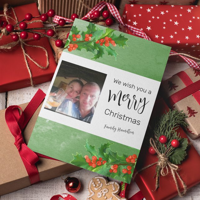 Cartes Pour Fêtes Annuelles Holly Branches Joyeux appartement de Noël (Créateur téléchargé)