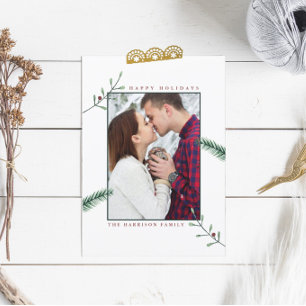 Cartes Pour Fêtes Annuelles Holly Branches Photo Christmas Card