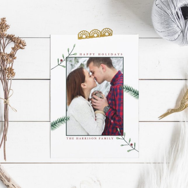 Cartes Pour Fêtes Annuelles Holly Branches Photo Christmas Card (Créateur téléchargé)