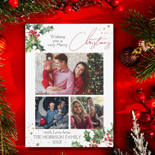 Cartes Pour Fêtes Annuelles Holly Branches photo collage Noël (Créateur téléchargé)