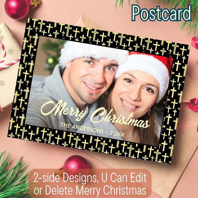 Cartes Pour Fêtes Annuelles Holly Cross Famille Photo Noël Foi religieuse (Créateur téléchargé)