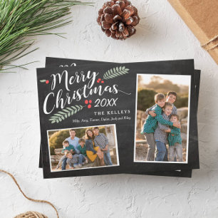 Cartes Pour Fêtes Annuelles Holly et Baies Joyeux Noël Deux Photo