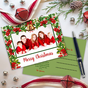 Cartes Pour Fêtes Annuelles Holly Feuilles et Berries Joyeux Noël Photo