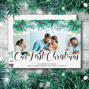Cartes Pour Fêtes Annuelles Holly Gui 3 Photo Notre Premier Noël Script