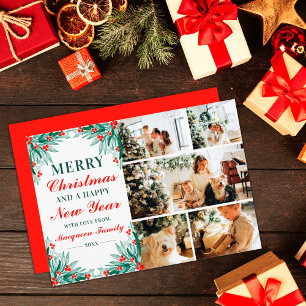 Cartes Pour Fêtes Annuelles Holly Ivy Feuilles Famille Photo Collage Noël