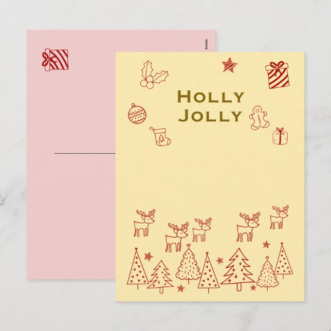 Cartes Pour Fêtes Annuelles 『Holly Jolly』トナカイのかわいいクリスマスカード♡ (Devant / Derrière)