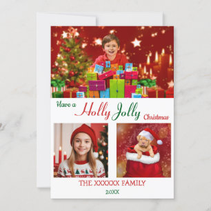 Cartes Pour Fêtes Annuelles Holly Jolly 3 Photo Christmas Chic Gold Confetti