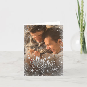 Cartes Pour Fêtes Annuelles Holly Jolly AF Photo Faux Foil en argent brillan