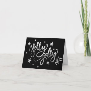 Cartes Pour Fêtes Annuelles Holly Jolly AF Scripts à huile brillant en argen
