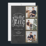 Cartes Pour Fêtes Annuelles Holly Jolly Chalkboard 3 Photo Collage<br><div class="desc">Un design de vacances Holly Jolly 3 photo collage élégant pour vous de personnaliser avec vos photos préférées dans des cadres en or, message, noms et année sur un arrière - plan de tableau noir. L'envers comporte des flocons de neige tombant sur un arrière - plan de tableau de bord...</div>