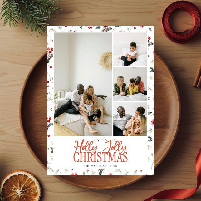 Cartes Pour Fêtes Annuelles Holly Jolly Christmas Brush Script 5 Photo (Créateur téléchargé)