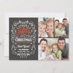 Cartes Pour Fêtes Annuelles Holly Jolly Christmas Chalkboard Photo Collage