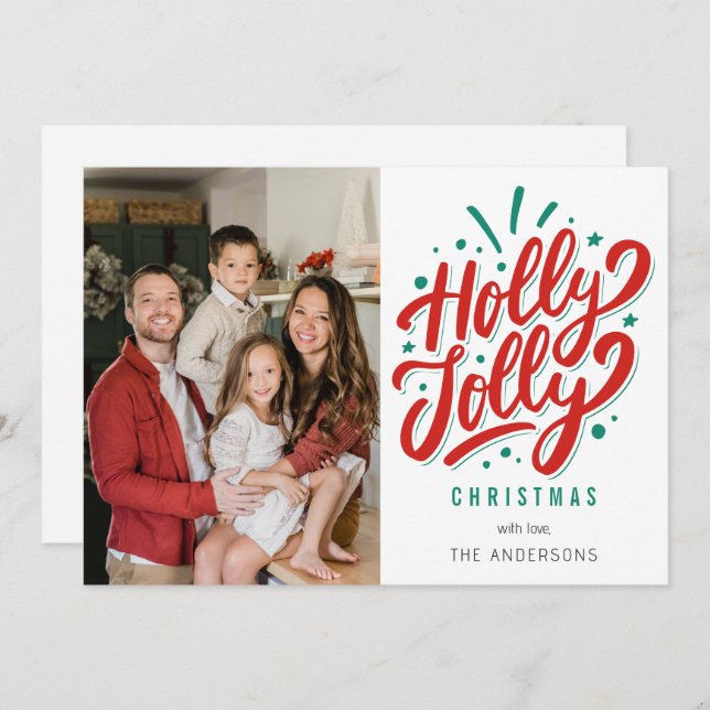 Cartes Pour Fêtes Annuelles Holly Jolly Christmas Family Photo  (Devant / Derrière)