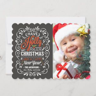 Cartes Pour Fêtes Annuelles Holly Jolly Christmas Rustic Chalkboard Photo