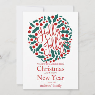 Cartes Pour Fêtes Annuelles Holly Jolly Citation Feuilles Berries Noël