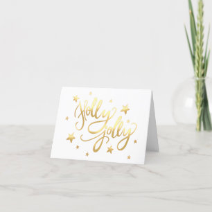 Cartes Pour Fêtes Annuelles Holly Jolly Élégant script de faux or