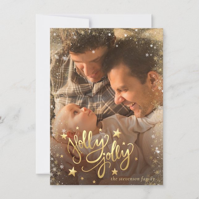 Cartes Pour Fêtes Annuelles Holly Jolly | Elégante Gold Faux Foil 2 Photo (Devant)