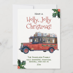 Cartes Pour Fêtes Annuelles Holly Jolly Noël Vintage Red Bus Noël