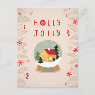 Cartes Pour Fêtes Annuelles Holly Jolly Snow Globe - Un Plaisir De Vacances