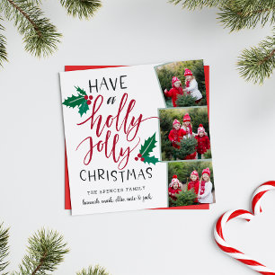 Cartes Pour Fêtes Annuelles Holly Jolly Square Holiday Photo Collage Card